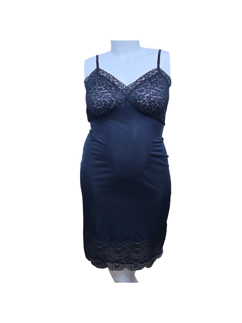 VTG Van Raalte Lingerie Slip Dress Womens 40 XL Black Scalloped Lace 50s Pin-up